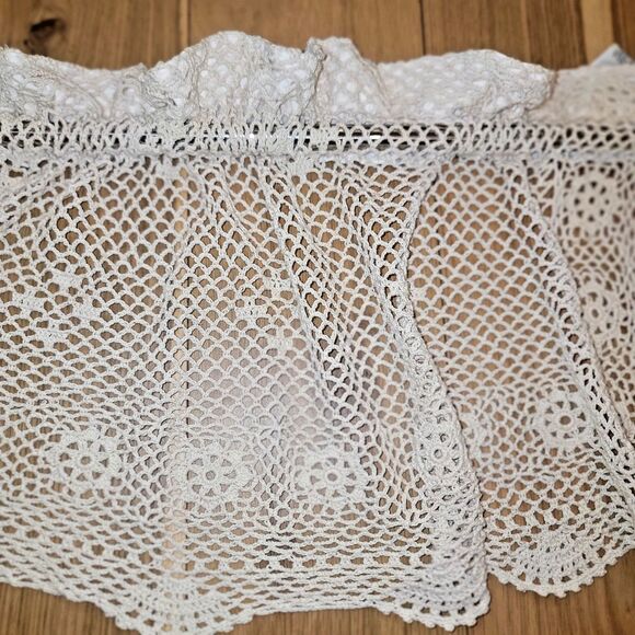VTG Crochet Curtains Top Treatment Valances Cafe Boho 100% cotton Crochet Beige - Picture 3 of 16